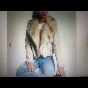 Faux Leather Bomber Jacket fur collar